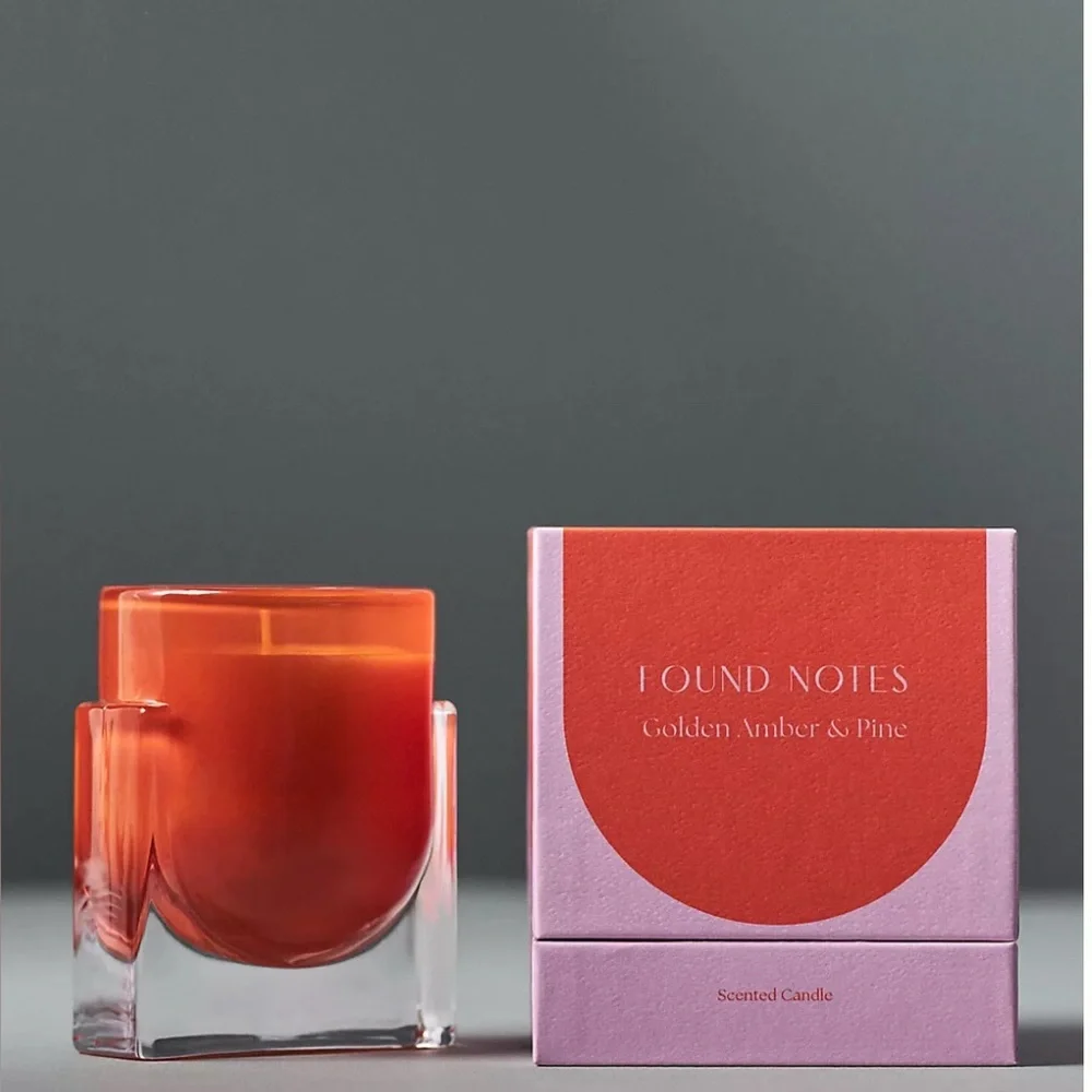 Anthropologie NWT/NIB Found Notes Golden Amber & Pine Candle